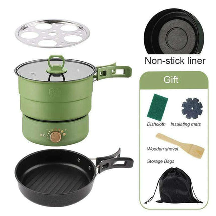 Compact Travel Multicooker: Foldable 110V/220V Cooking System for Frying, Steaming, and More..