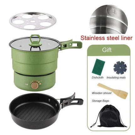 Compact Travel Multicooker: Foldable 110V/220V Cooking System for Frying, Steaming, and More..