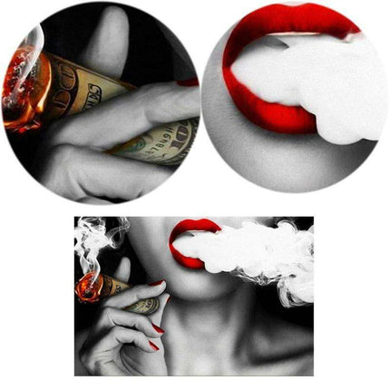 Contemporary Elegance: Abstract Canvas Art of Women, Smoke, and Currency