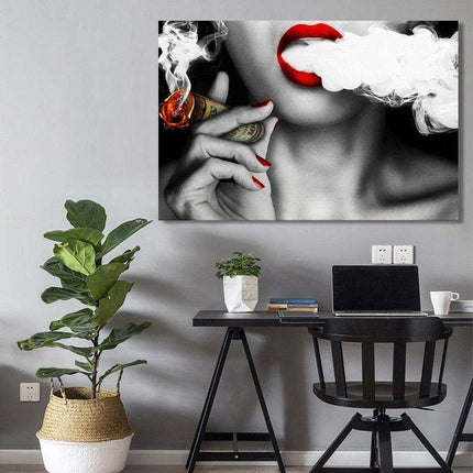 Contemporary Elegance: Abstract Canvas Art of Women, Smoke, and Currency
