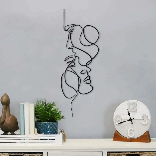 Contemporary Iron Face Line Wall Art Sculpture