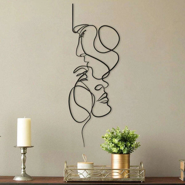 Contemporary Iron Face Line Wall Art Sculpture