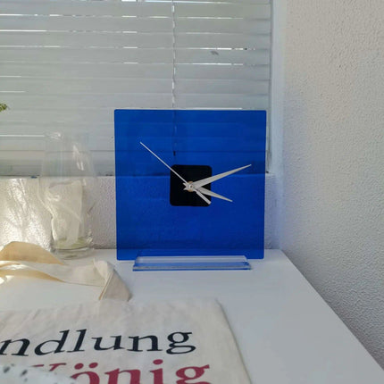 Contemporary Klein Blue Glass and Acrylic Clock - Stylish Home Decorative Accent - Très Elite