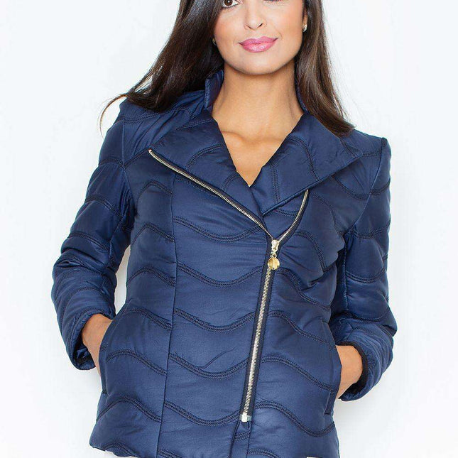 Contemporary Quilted Jacket with Stylish Diagonal Zipper