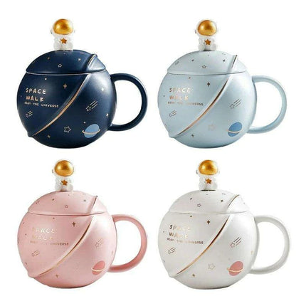 Cosmic Voyager 400ML Insulated Ceramic Mug with Lid and Spoon - Ideal for Coffee and Tea - Très Elite