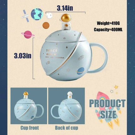 Cosmic Voyager 400ML Insulated Ceramic Mug with Lid and Spoon - Ideal for Coffee and Tea - Très Elite