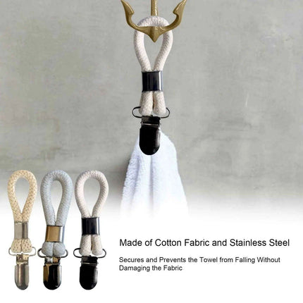 Cotton Braided Towel Holder Set with Sturdy Metal Clips - Elegant Space-Saving Solution for Home and Kitchen - Très Elite