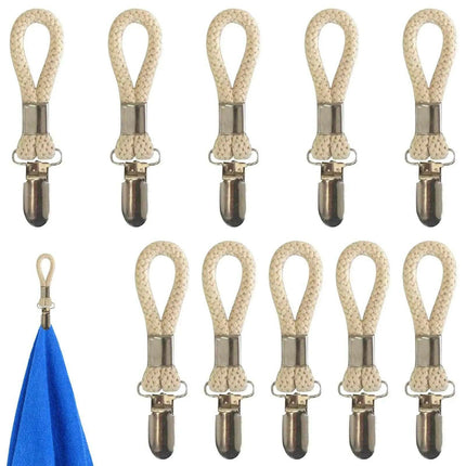 Cotton Braided Towel Holder Set with Sturdy Metal Clips - Elegant Space-Saving Solution for Home and Kitchen - Très Elite