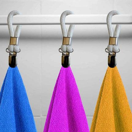 Cotton Braided Towel Holder Set with Sturdy Metal Clips - Elegant Space-Saving Solution for Home and Kitchen - Très Elite