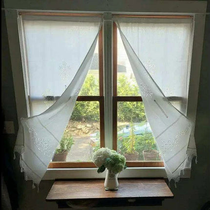 Cotton Kitchen Curtain with Hollow Design and Fun Tassel Trim - 01 panel..