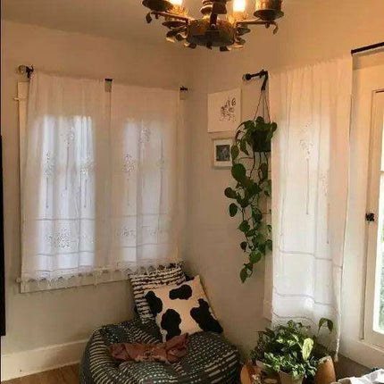 Cotton Kitchen Curtain with Hollow Design and Fun Tassel Trim - 01 panel..