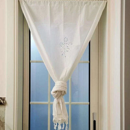 Cotton Kitchen Curtain with Hollow Design and Fun Tassel Trim - 01 panel..