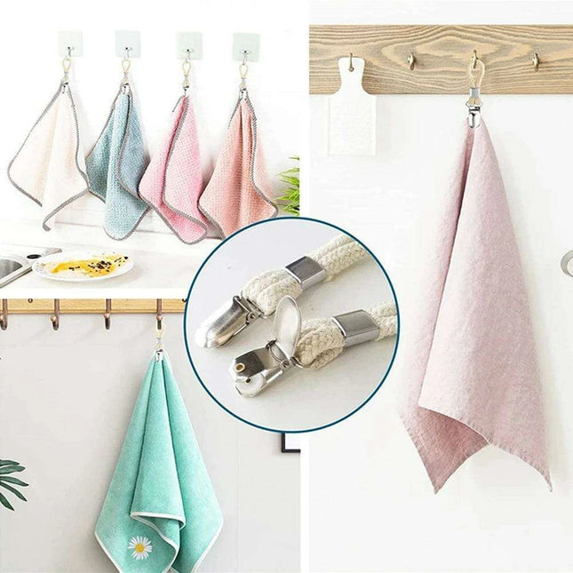 Cotton Loop Kitchen Towel Clip Hanger Set for Efficient Towel Storage and Organization