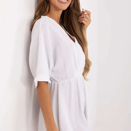 Cotton Muslin Short Sleeves Jumpsuit With Wrap Neckline - Très Elite