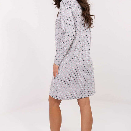 Cotton Nightgown – Colorful Print, Lace V Neck & Long Sleeves - Très Elite