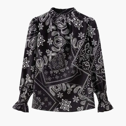 Cotton Paisley Print Top and Knee-Length Skirt Ensemble