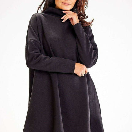Cozy Autumn Trapeze Turtleneck Dress with Stretchy Comfort - Très Elite