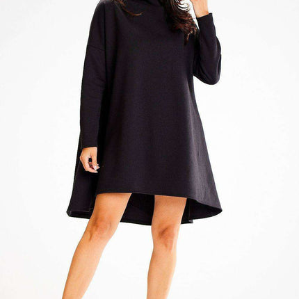 Cozy Autumn Trapeze Turtleneck Dress with Stretchy Comfort - Très Elite