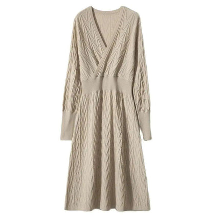 Cozy Cashmere-Wool Blend Slim Fit Knit Dress for Women - Essential Autumn/Winter Fashion - Très Elite