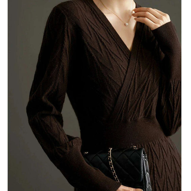 Cozy Cashmere-Wool Blend Slim Fit Knit Dress for Women - Essential Autumn/Winter Fashion