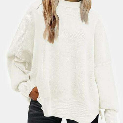 Cozy Chic Slit Accent Drop Shoulder Sweater - Très Elite