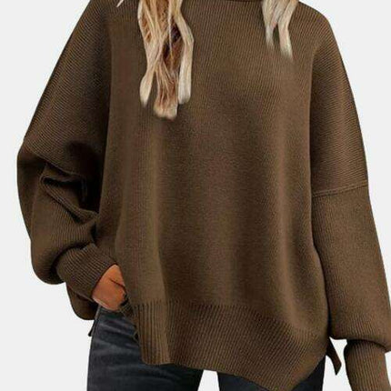 Cozy Chic Slit Accent Drop Shoulder Sweater