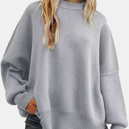 Cozy Chic Slit Accent Drop Shoulder Sweater