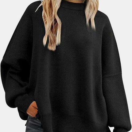 Cozy Chic Slit Accent Drop Shoulder Sweater - Très Elite