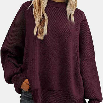 Cozy Chic Slit Accent Drop Shoulder Sweater