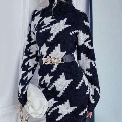 Cozy Chic: Women's High Neck Knit Dress for Effortless Elegance - Très Elite