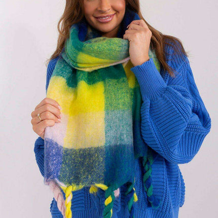 Cozy Colorful Plaid Shawl with Elegant Tassels - Très Elite