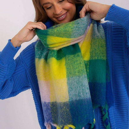 Cozy Colorful Plaid Shawl with Elegant Tassels - Très Elite