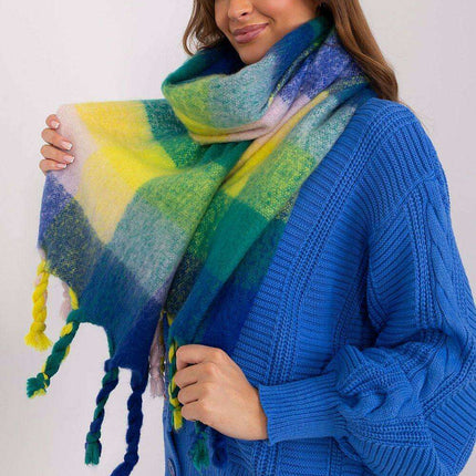 Cozy Colorful Plaid Shawl with Elegant Tassels - Très Elite