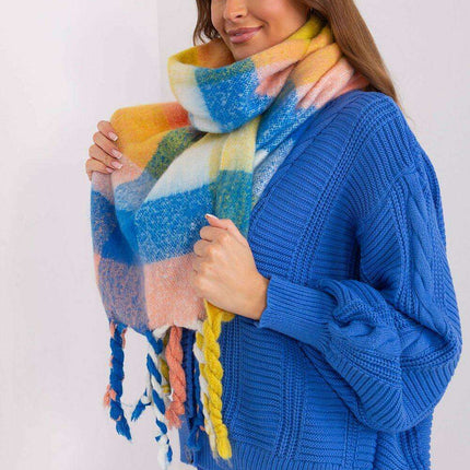Cozy Colorful Plaid Shawl with Elegant Tassels - Très Elite