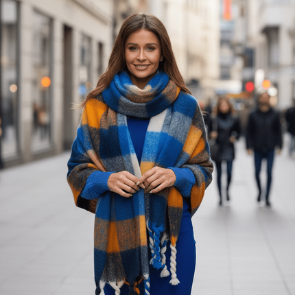 Cozy Colorful Plaid Shawl with Elegant Tassels - Très Elite