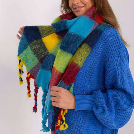 Cozy Colorful Plaid Shawl with Elegant Tassels - Très Elite