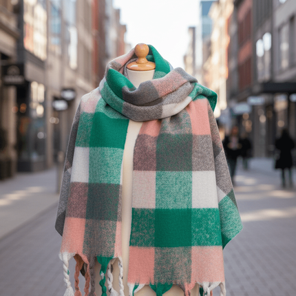Cozy Colorful Plaid Shawl with Elegant Tassels - Très Elite