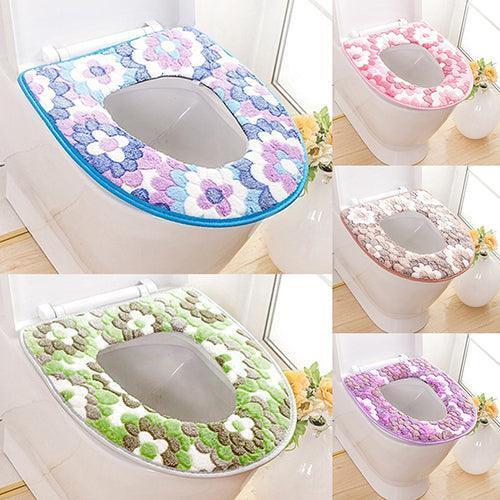 Cozy Elegance Floral Coral Fleece Toilet Seat Lid Pad