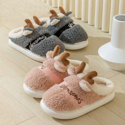 Cozy Elk Design Christmas Slip-On Slippers for Winter Home Comfort - Très Elite