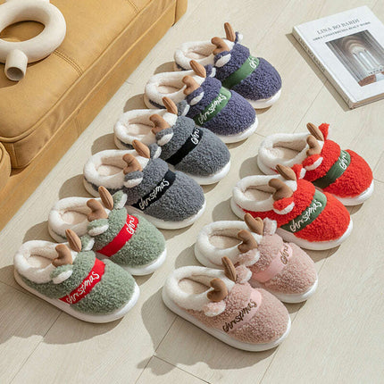 Cozy Elk Design Christmas Slip-On Slippers for Winter Home Comfort - Très Elite