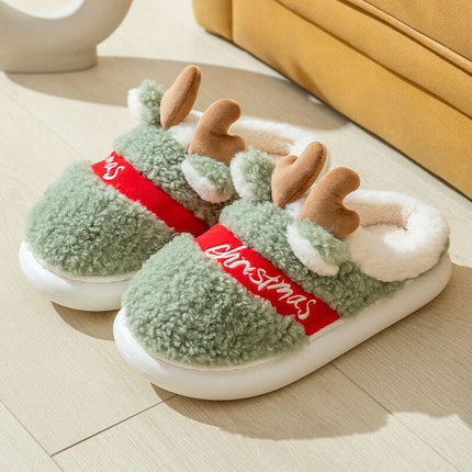 Cozy Elk Design Christmas Slip-On Slippers for Winter Home Comfort - Très Elite