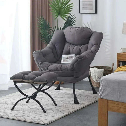 Cozy Grey Lounge Chair Set with Ottoman and Storage Pocket for Ultimate Relaxation - Très Elite