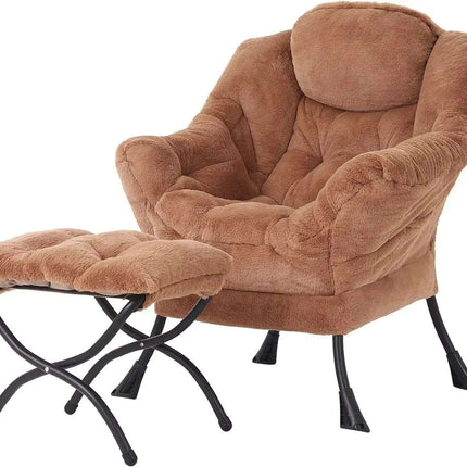 Cozy Grey Lounge Chair Set with Ottoman and Storage Pocket for Ultimate Relaxation..