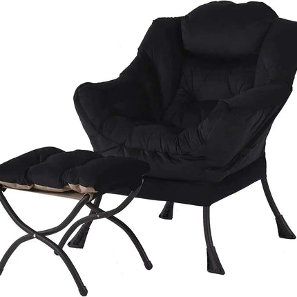 Cozy Grey Lounge Chair Set with Ottoman and Storage Pocket for Ultimate Relaxation - Très Elite