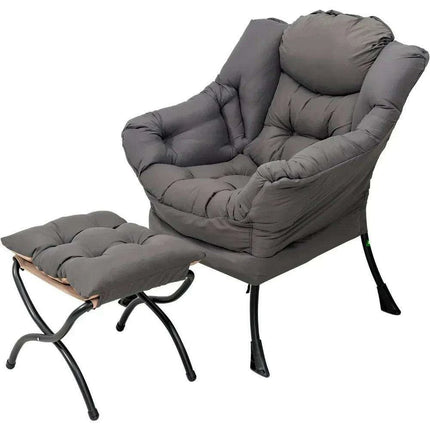 Cozy Grey Lounge Chair Set with Ottoman and Storage Pocket for Ultimate Relaxation - Très Elite