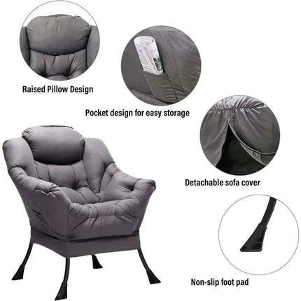 Cozy Grey Lounge Chair Set with Ottoman and Storage Pocket for Ultimate Relaxation - Très Elite