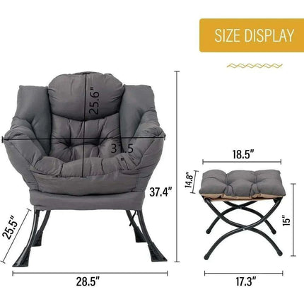 Cozy Grey Lounge Chair Set with Ottoman and Storage Pocket for Ultimate Relaxation - Très Elite