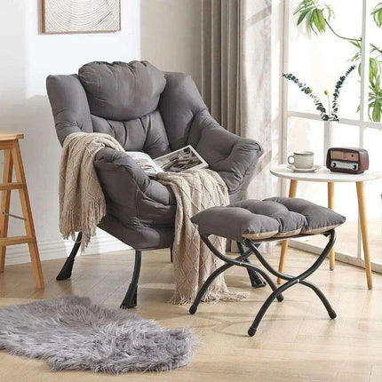 Cozy Grey Lounge Chair Set with Ottoman and Storage Pocket for Ultimate Relaxation - Très Elite