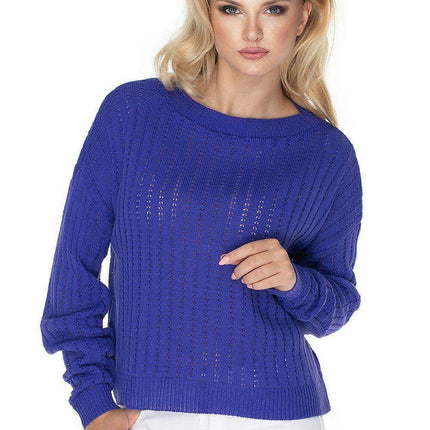 Cozy Knit Boat Neck Sweater with Peekaboo Stitch - Très Elite
