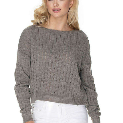 Cozy Knit Boat Neck Sweater with Peekaboo Stitch - Très Elite